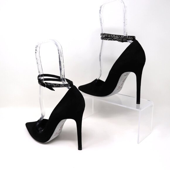 René Caovilla NEW 38 Black Suede Fabulosity Swarovski Crystal Ankle Wrap Heels - Picture 8 of 16
